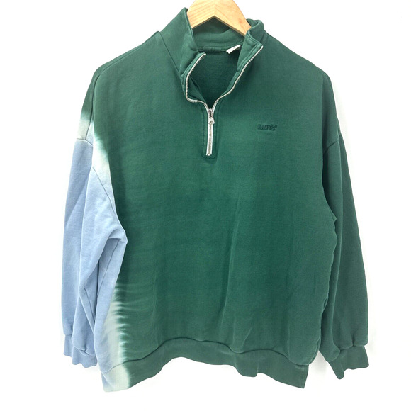 Levi's Sweatshirt Womens Medium Yesterdays 1/4 Zip Green Blue Tie Dye Pullover - Picture 1 of 9